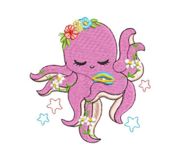 Pulpo Rosado Infantil Diseños de Bordado