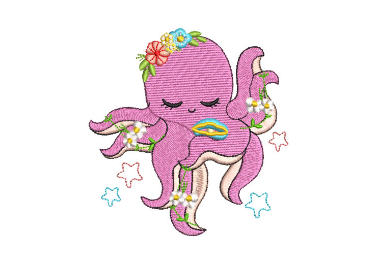 Pulpo Rosado Infantil Diseños de Bordado