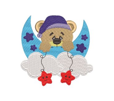 Sad Bear with Moon and Cloud Embroidery Designs