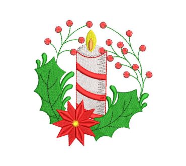 Vela Navidad con Estrella y Hojas Diseños de Bordado