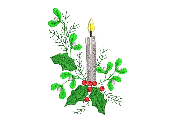 Vela de Navidad con Hojas Verdes Diseños de Bordado