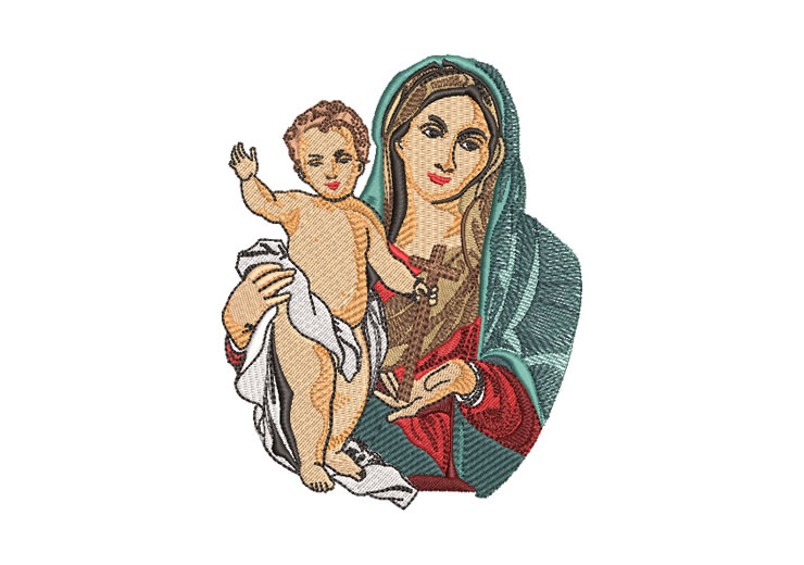 Virgen Maria con Niño Jesús en Brazos Diseños de Bordado