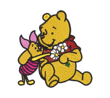 Winnie the Pooh con Flores y Cerdito Diseños de Bordado