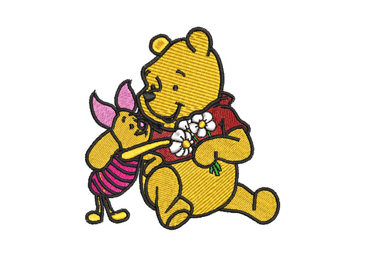 Winnie the Pooh con Flores y Cerdito Diseños de Bordado