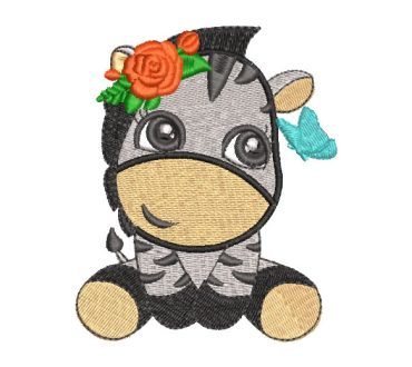 Zebra Infantil con Rosa Diseños de Bordado