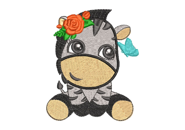 Zebra Infantil con Rosa Diseños de Bordado